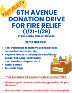 6th Avenue Donation Drive for Fire Relief, 1/21-1/29